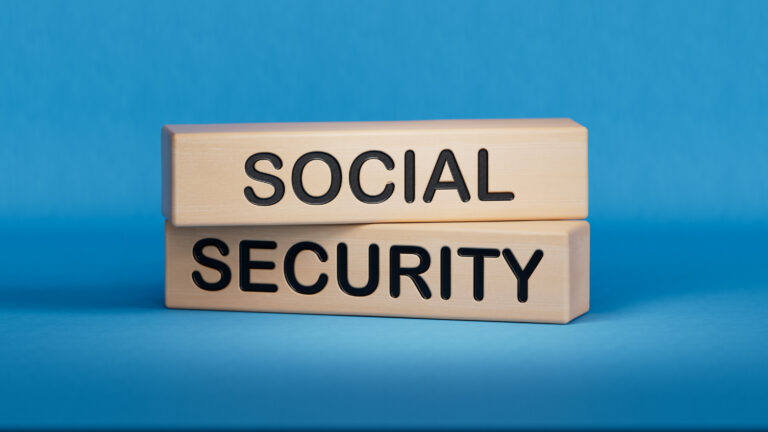 Concept words Social security on wooden blocks.