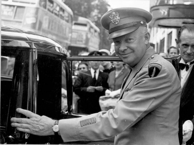 3rd July 1951: General Dwight D Eisenhower visits London to take part in the ceremony of the handing over of the Roll of Honour of the 28,000 Americans who lost their lives in Europe during World War II. Eisenhower was later elected the 34th President of the United States.