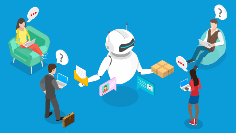 Illustration showing human teams working with AI.