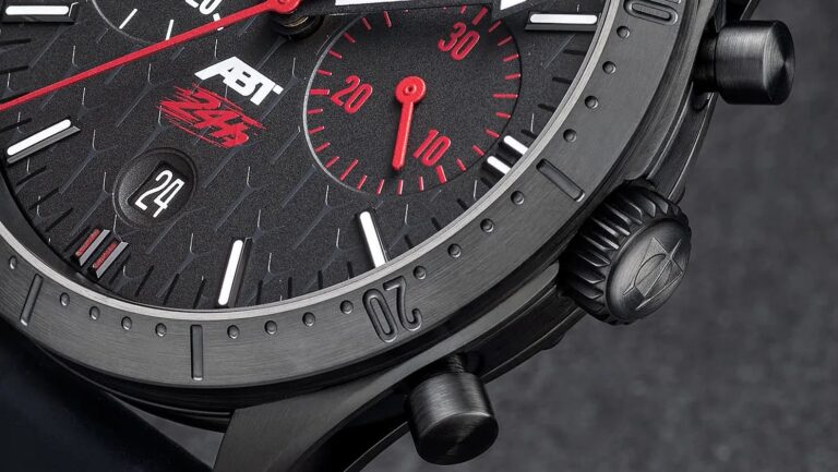 the dial of a black Stowa watch