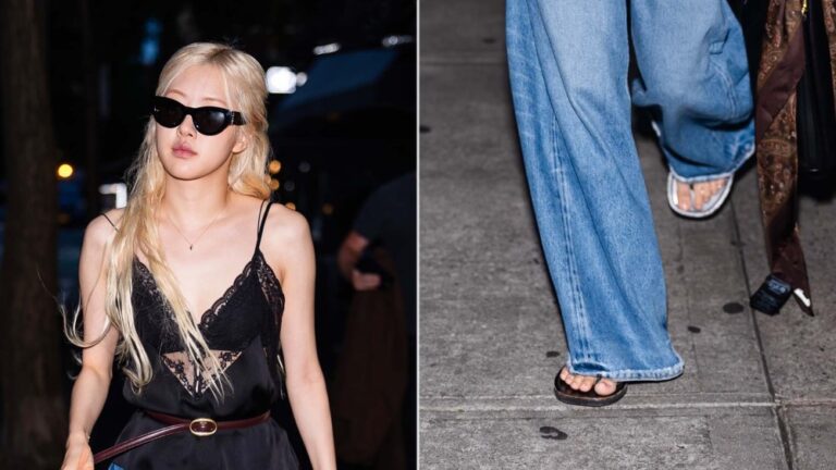 Rosé of Blackpink in flip-flops while out in New York City on Friday evening.