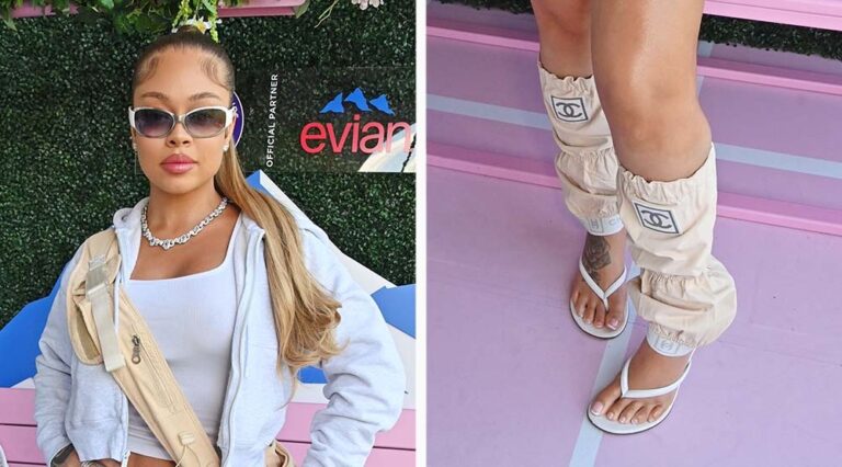 Latto Takes the Flip-flops Trend in Chanel to Wimbledon 2025 Latto wearing Chanel gaiters and white flip-flops to Wimbledon on Thursday.