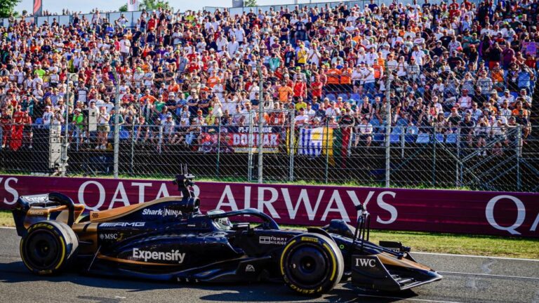 BUDAPEST, HUNGARY - 2023/07/22: APXGP car is seen on the track after the qualifying session of the Hungarian F1 Grand Prix at the Hungaroring, near Budapest.