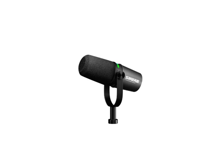 Shure MV7i microphone w/built-in interface for an external source, SmartGate or multitrack recording via MOTIV Mix 13