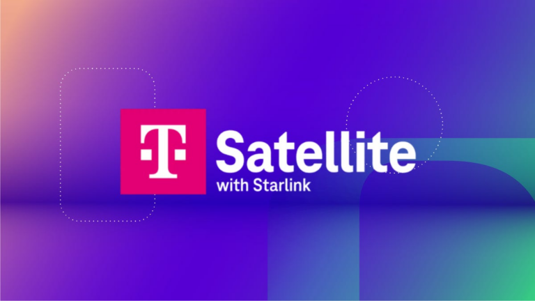 The T-Satellite with Starlink logo from T-Mobile, against a gradient blue and purple background.