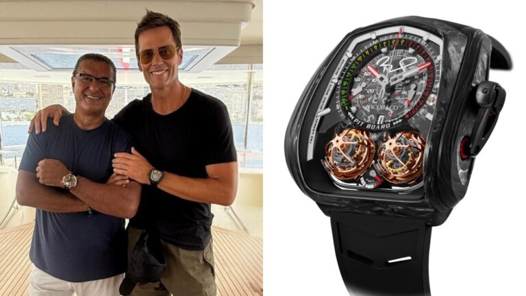 Jacob Arabo, founder of Jacob & Co., with Tom Brady at the E1 Monaco Grand Prix on July 19.