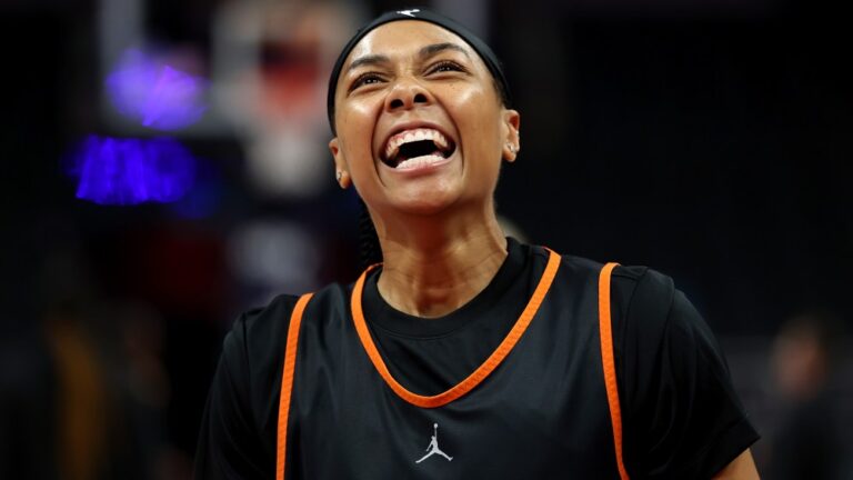 INDIANAPOLIS, INDIANA - JULY 18: Allisha Gray #15 of the Atlanta Dream reacts during the 2025 AT&T WNBA All-Star practice sessions at Gainbridge Fieldhouse on July 18, 2025 in Indianapolis, Indiana. NOTE TO USER: User expressly acknowledges and agrees that, by downloading and or using this photograph, User is consenting to the terms and conditions of the Getty Images License Agreement. (Photo by Steph Chambers/Getty Images)