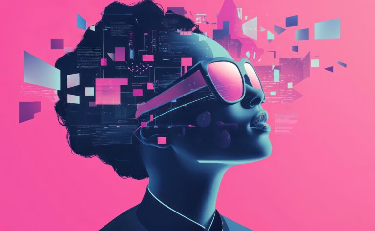 A creative visual concept illustrating the idea of a digital creator profile, with sunglasses and modern graphics.