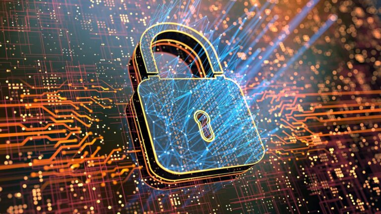 Image of a digital padlock and stylized mainframe are displayed. This image is from MF3d / E+ / Getty Images.