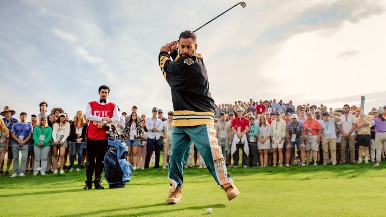 Happy Gilmore 2. (L to R) Benito Antonio Martínez Ocasio as Busboy and Adam Sandler as Happy Gilmore in Happy Gilmore 2.