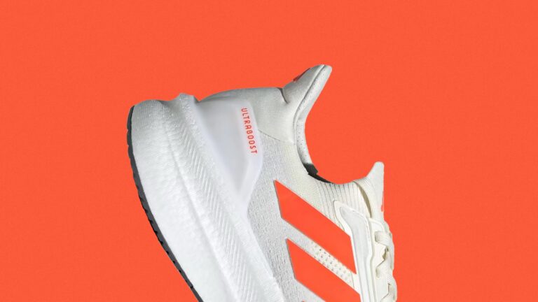 A close-up of the heel of the Adidas Ultraboost 5X in Impact Orange