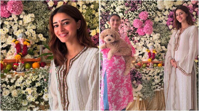 Ananya Panday welcomes Ganpati Bappa at home with family in simple white kurta set; it can be yours for this price | Fashion Trends
