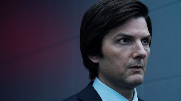 Head and shoulders shot of Adam Scott in Apple TV Plus' &quot;Severance&quot; season 2