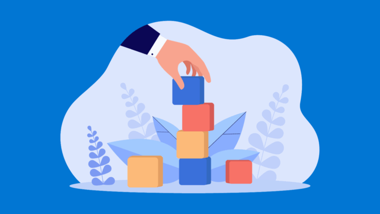 A hand stacks blocks, building on decisions to choose deterministic AI or non-deterministic AI.