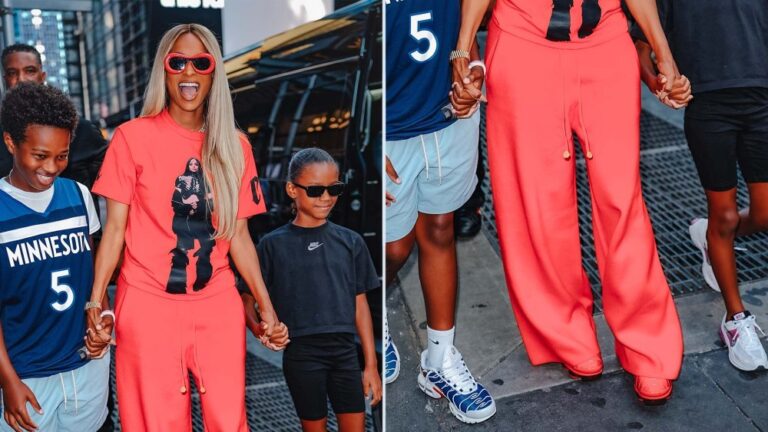 Future Zahir's Nike Air Max Plus PSG, Ciara's Nike Air VaporMax Plus in "Triple Red," and Sienna Princess's Nike Zoom Vomero 5 Sneakers while out in New York on Friday.