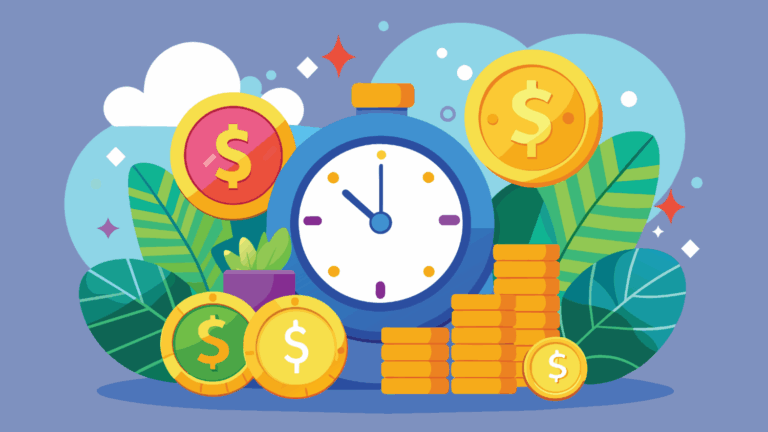 Colorful illustration of a clock in the center, surrounded by stacks of coins representing time and money saved. This research focuses on how to measure the ROI of agents.