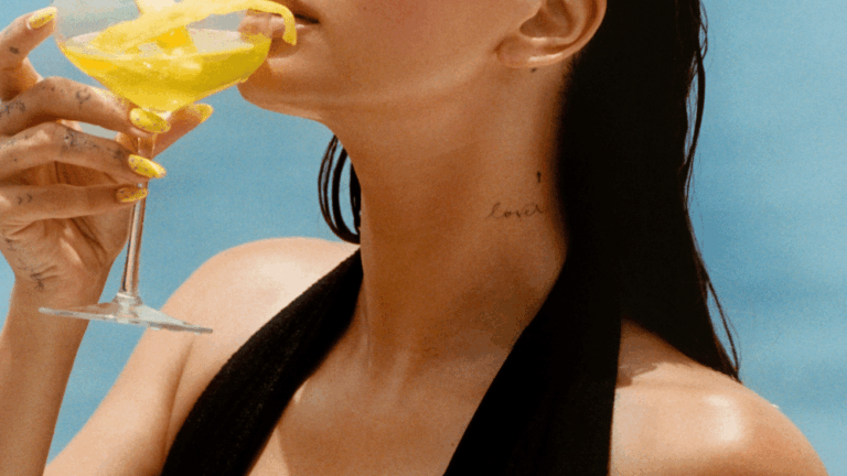 Hailey Bieber drinking lemontini