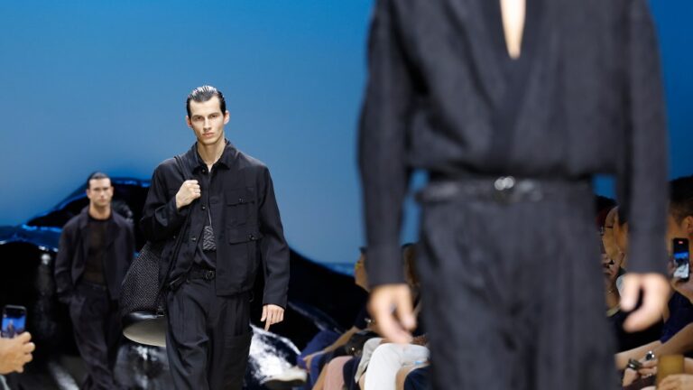 Model on the runway at Giorgio Armani Men's Spring 2026 show
