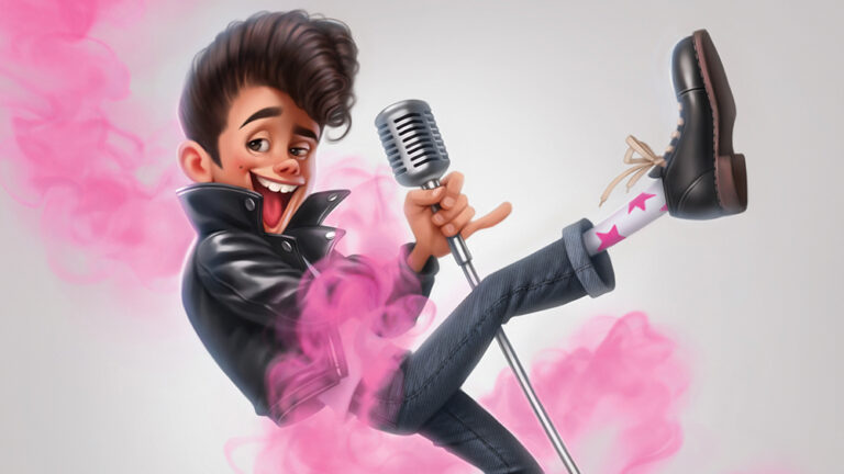 A drawing of a rockstar from a tutorial on how to create a character design in Photoshop