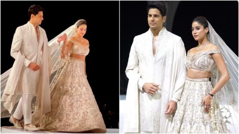 Janhvi Kapoor and Sidharth Malhotra look straight out of a fairytale as showstoppers in shimmery white ethnic looks | Fashion Trends