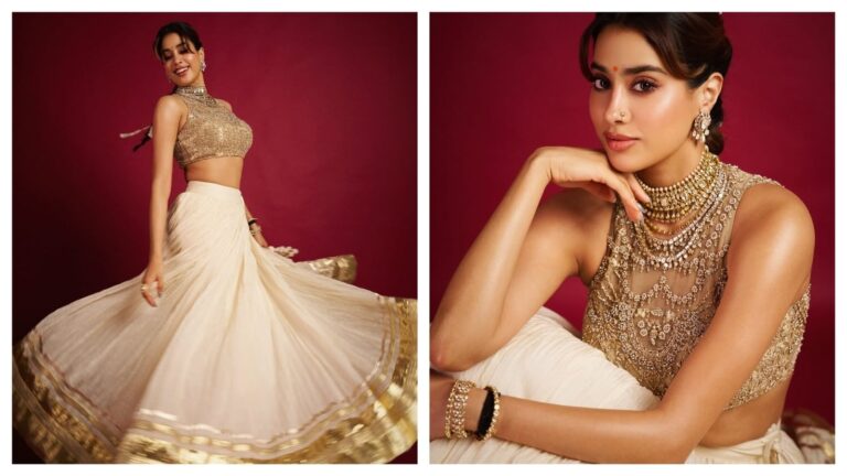 Janhvi Kapoor makes our Sunday golden with her custom Anita Dongre lehenga for Dahi Handi event: Pics | Fashion Trends