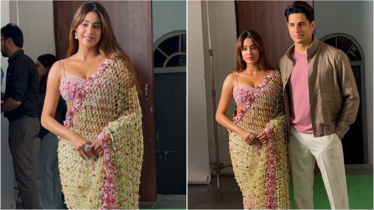 Janhvi Kapoor stuns as ‘Param Sundari’ in most beautiful floral jaal saree for movie promotions with Sidharth Malhotra | Fashion Trends