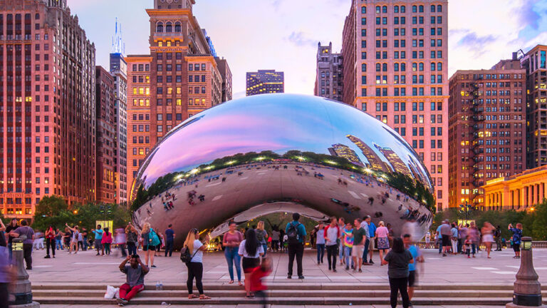 Cloud Gate sculpture also known as the Chicago Bean with no sign of man trapped inside