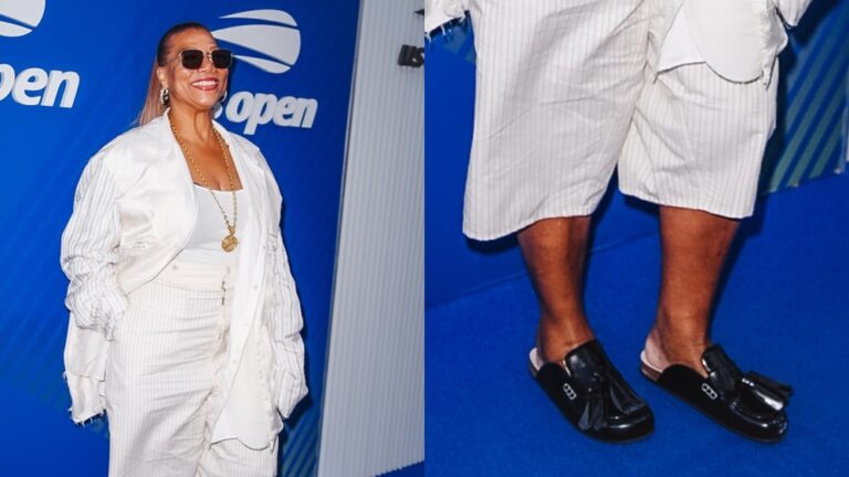 Queen Latifah Wears JW Anderson Mules at the US Open 2025 A closer look at Queen Latifah's shoes at the US Open.