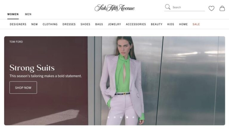 A Saks Fifth Avenue homepage.