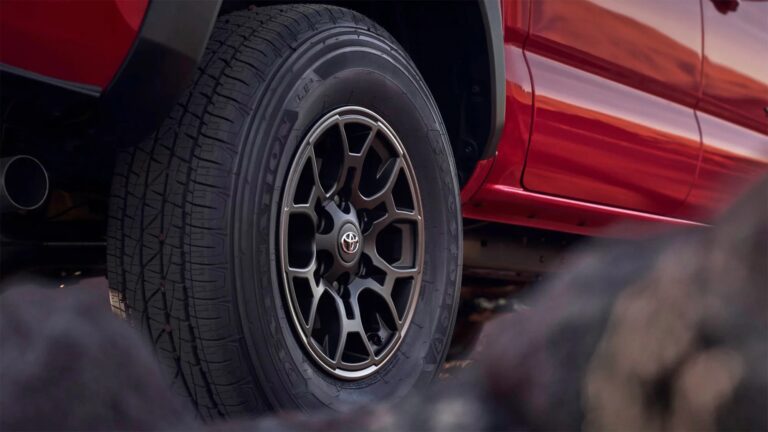 Toyota Might Bring a New Truck to the U.S. That Would Defy All the Odds a close-up photo of a toyota truck wheel