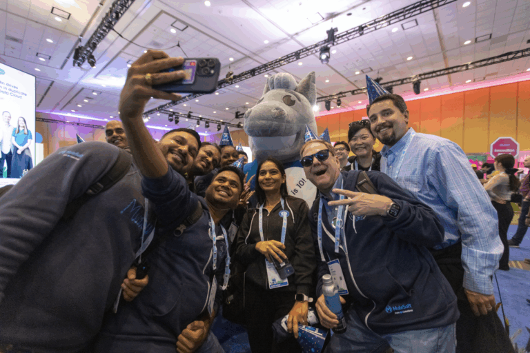 3 Perfect Platform Days at Dreamforce A group of smiling people huddle together for a selfie at Dreamforce.