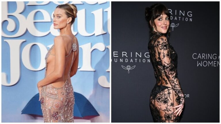 Bejewelled Margot Robbie and edgy Dakota Johnson wear naked dresses to rule all the other naked dresses: Watch