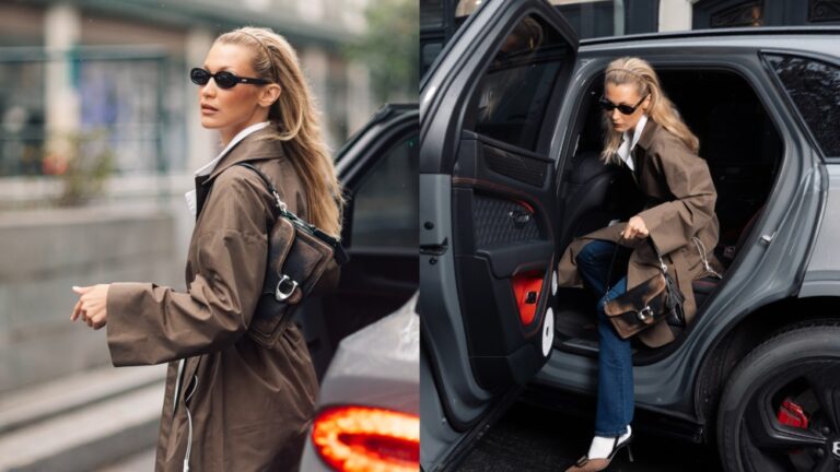 Bella Hadid Embraces Autumnal Off-duty Style in Mango Trenchcoat Bella Hadid wears a cotton Mango trenchcoat in Paris.