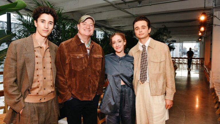 Holden Fraser, Brendan Fraser, Micaela Diamond and Ben Ahlers at Todd Snyder Spring 2026 Ready-to-Wear Show.