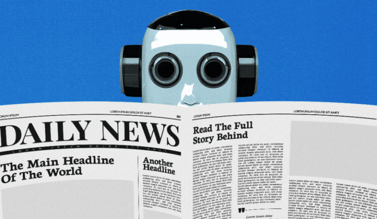Creators are taking steps to defend against AI bot content scraping GIF of a robot reading a newspaper, symbolizing deep learning’s role in analyzing data and transforming advertising strategies