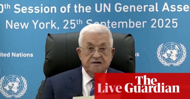 Israel carrying out crime against humanity in Gaza, Palestinian president Mahmoud Abbas tells UN – Middle East crisis live | World news