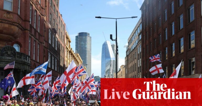 Police say about 110,000 attending ‘unite the kingdom’ rally in London, with 5,000 counter-protesters – UK politics live | Politics