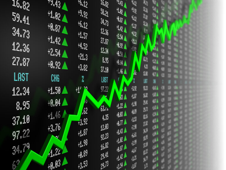 Small Caps Hit First New High in 4 Years: Stock Market Today stock market ticker chart with choppy green line going up