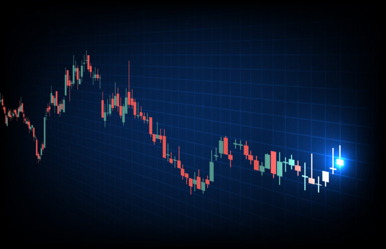 Stocks Drop on Mag 7 Weakness: Stock Market Today close up of blue stock market chart with red and green candlestick bars
