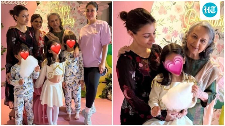 Taimur, Jeh twin in adorable blue and white outfits at Inaaya’s 8th birthday party with Kareena Kapoor, Sharmila Tagore Taimur, Jeh twin in adorable blue and white outfits at Inaaya's 8th birthday party with Kareena Kapoor, Sharmila Tagore