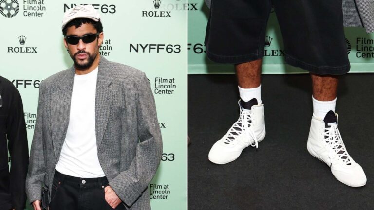 Bad Bunny Carries Adidas Boxing Legacy Onto NYFF Red Carpet Bad Bunny wearing Adidas Box Hog-style boxing shoes at the New York Film Festival on Sunday.