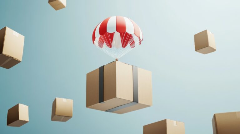 Dropshipping Made Simple: A Step-by-Step Guide Illustration showcasing a small business owner using dropshipping with a computer and a shopping cart generated by AI.
