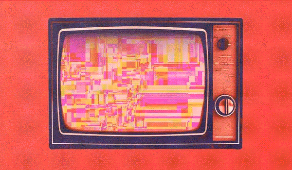Future of TV Briefing: WTF is IAB Tech Lab’s Concurrent Streams API? A red-toned GIF of a TV screen with shifting static in pink, yellow, and red, representing the evolving landscape of biddable CTV and its dynamic, data-driven ad opportunities.