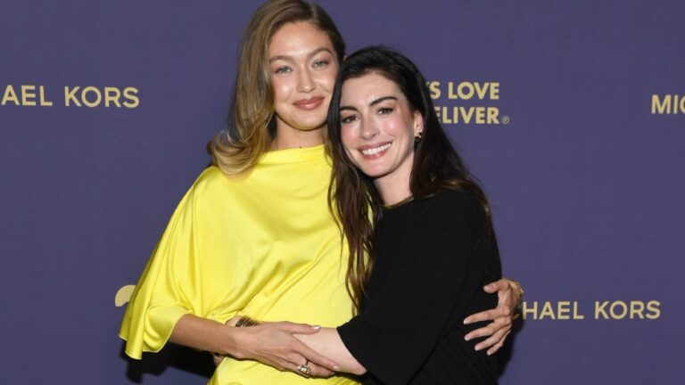 Gigi Hadid, left, and Anne Hathaway at the 19th Annual Golden Heart Awards on Oct. 20, 2025 in New York City.