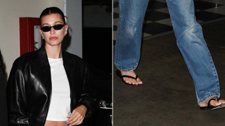 Hailey Bieber Makes Flip-flops a Fall Staple in The Row’s $890 Sandal Hailey Bieber wearing The Row's City Sandal, an $890 flip-flop, while out in Los Angeles on Wednesday.