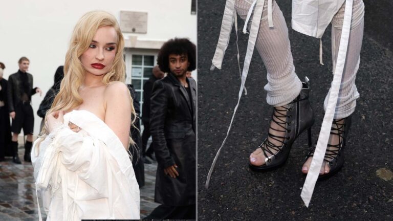 Kim Petras Balances Romance and Edge in Ann Demeulemeester Hilla Boots Kim Petras attends the Ann Demeulemeester during Paris Fashion Week on Saturday wearing the house's metallic Hilla ankle boots.
