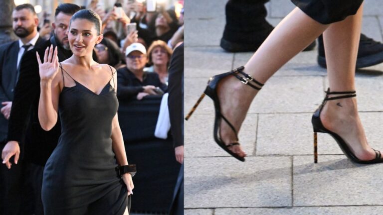 Kylie Jenner Dons Tortoiseshell Sandals for Tom Ford Spring 2026 Show at Paris Fashion Week Kylie Jenner at the Tom Ford fashion show as part of spring 2026 Paris Fashion Week on Wednesday in Paris, France, sandals, Tom Ford  tortoiseshell-effect heels
