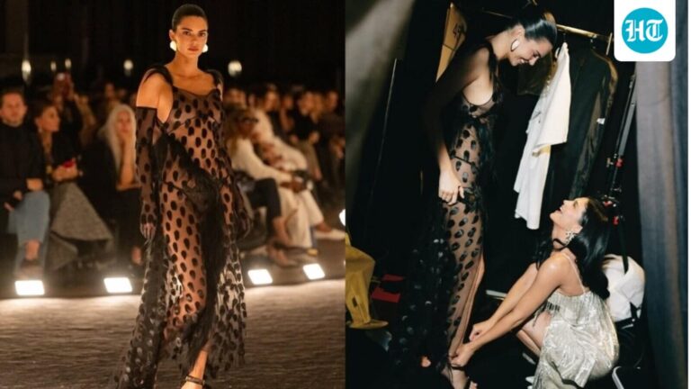 Kylie Jenner reacts as all eyes are on Kendall Jenner in a completely see-through gown at Paris fashion show: Pics