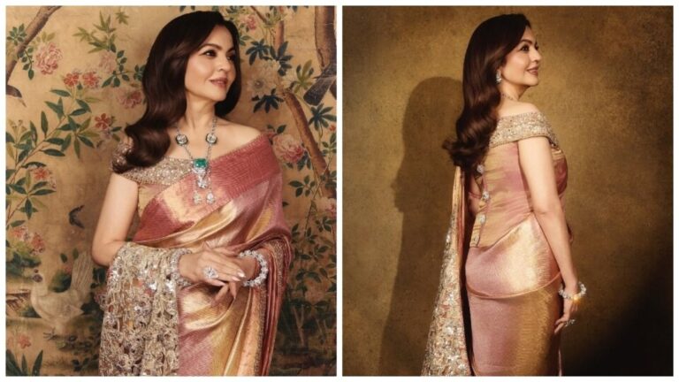 Nita Ambani ditches gowns for elegant Indian saree with real silver pallu to support daughter Isha Ambani at Pink Ball