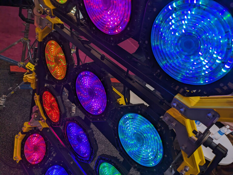 Old school lights are creating brand new opportunities for filmmakers by Phil Rhodes An array of high-power LED movie lights in various saturated colours.
